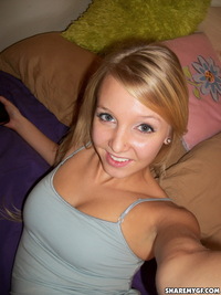 Blonde Girlfriend Elle Takes Selfshot Pictures In Bed